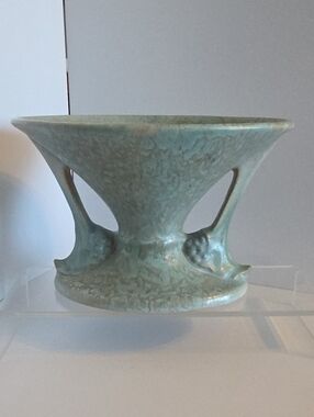 Vintage 1928 Roseville Pottery Blue-Green Tuscany Compote Vase (Shape #67-4)